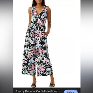 Tommy Bahama Floral V-Neck Black Maxi Jumpsuit - L